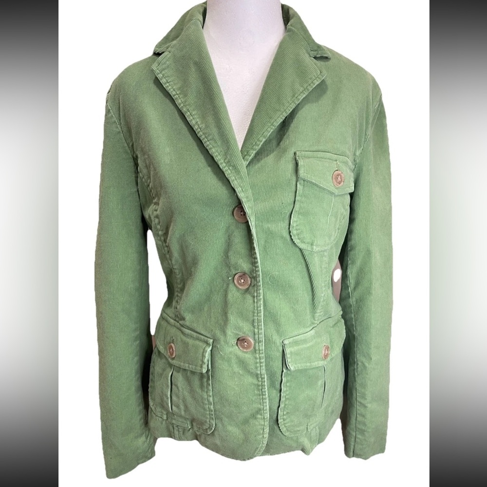 Lands‎ end Ladies Green Y2K cotton stretch corduroy short jacket size 8 Petite